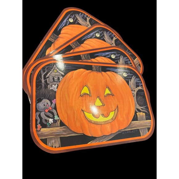 Vintage Cardstock Placemats Set of 8 With Pumpkins, Ghosts & Spiders 17” X 11” - Picture 3 of 7